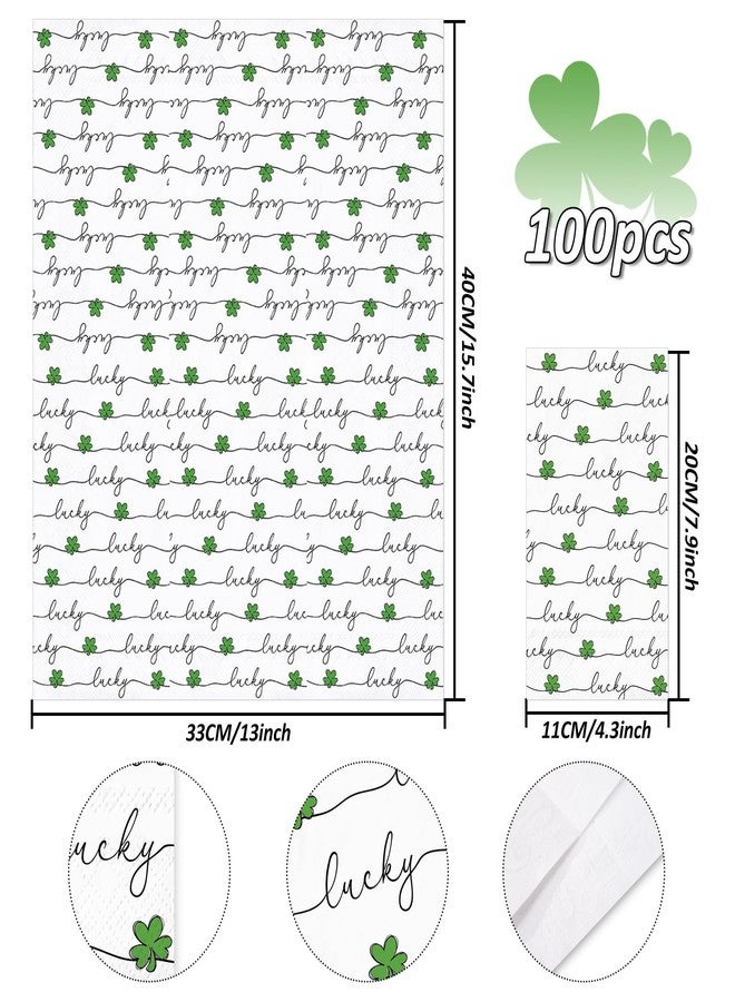 Whaline 100Pcs St. Patrick's Day Guest Paper Napkin Lucky Clover Disposable Guest Hand Towel Shamrock Bathroom Napkin for Irish Party Table Decor - Image 2